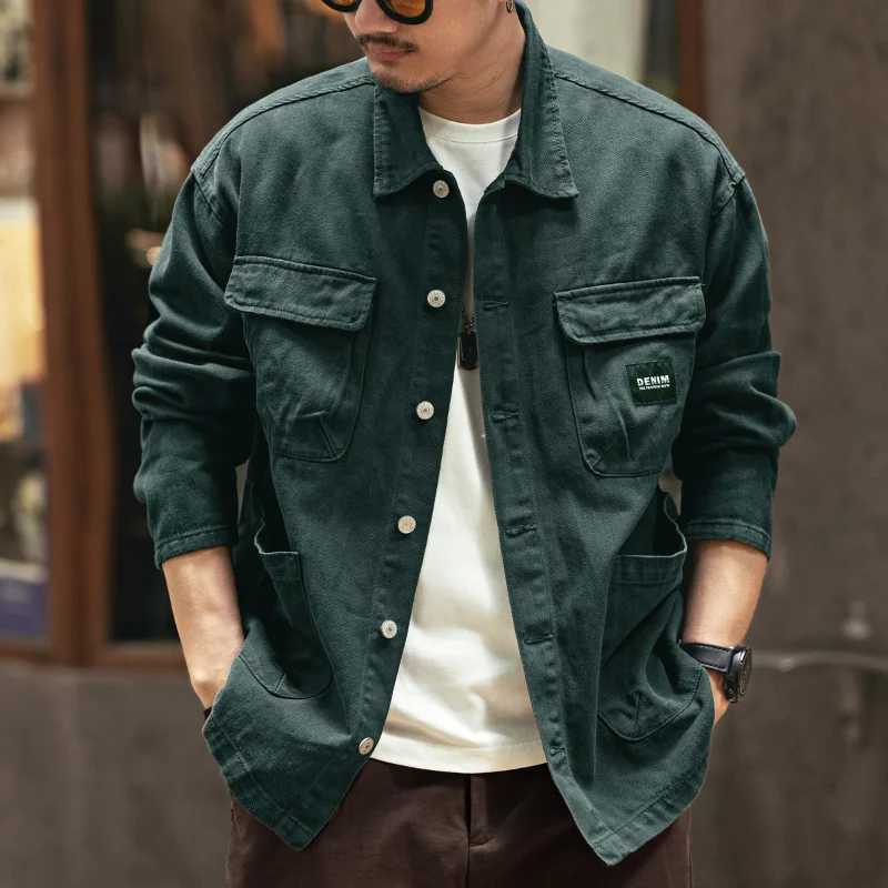 Heavy duty retro denim jacket loose casual cargo jacket from the United States W241011