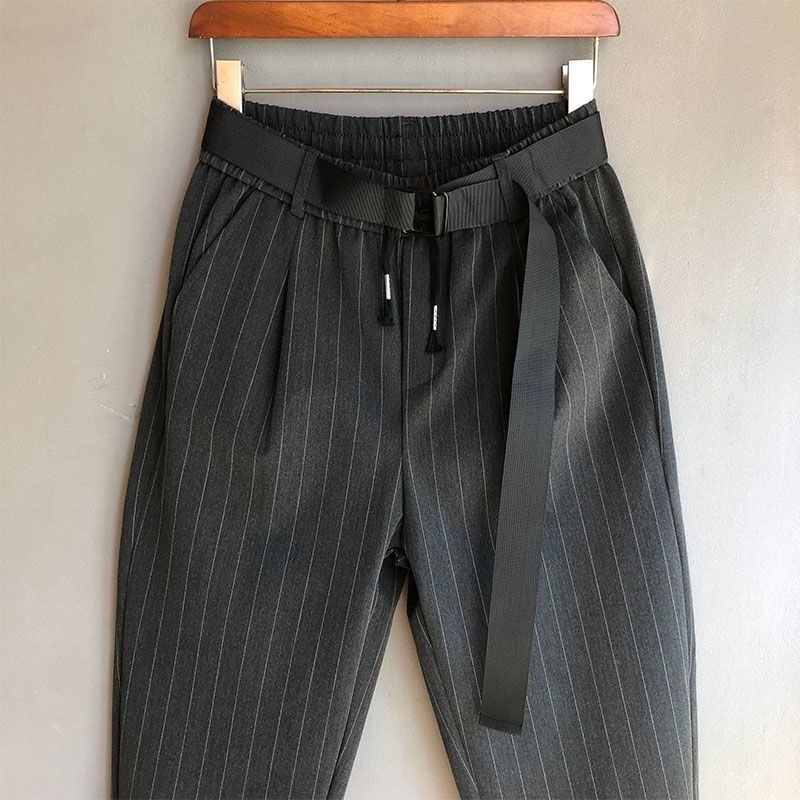 Idopy Fashion Mens Harem Jogger Striped Ankle Length Belt Dress Hip Hop Street Clothing Hip Hop Mens Pants 240815