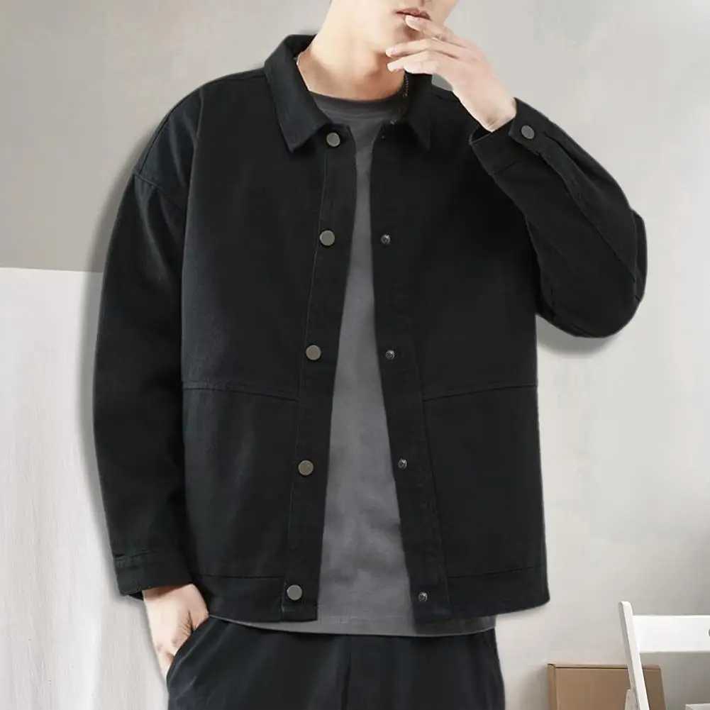 Autumn and Winter Mens Cargo Jacket Solid Color Collar Mens Jacket Korean Windproof Relaxation Suitable for Work ClothesW240711