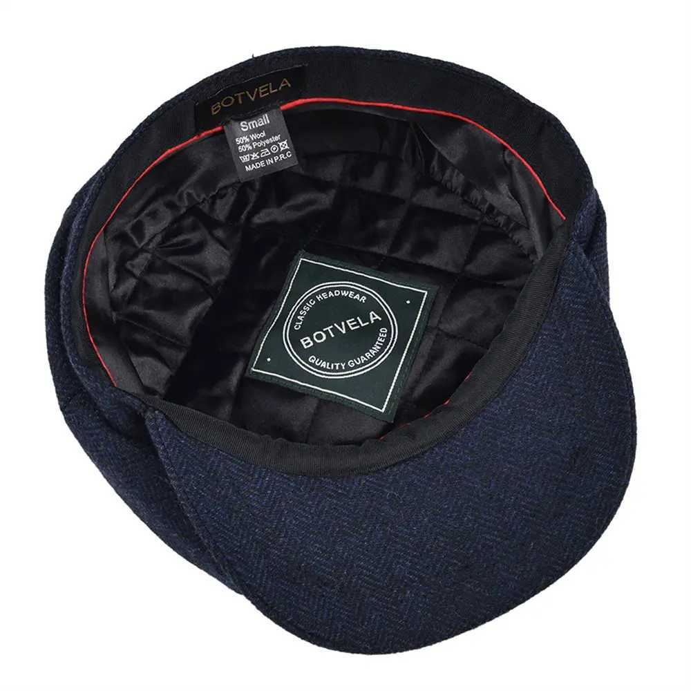Ball Caps BOTVELA Wool Coarse tweed Navy Blue Herringbone News Boys Hat Mens 8th Quarter Panel Kirby Flat Hat Womens Driver Beret Q240815