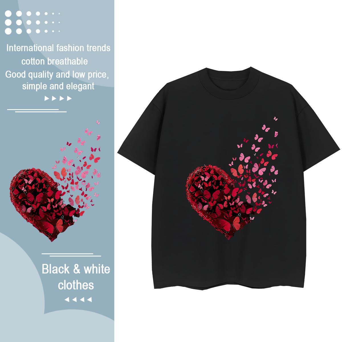 Factory Direct Woman T Shirts O Neck Short Sleeves 230g Pure Cotton Tshirt for Man Woman Custom Printed Butterfly Hip Hop Street Lady Clothings