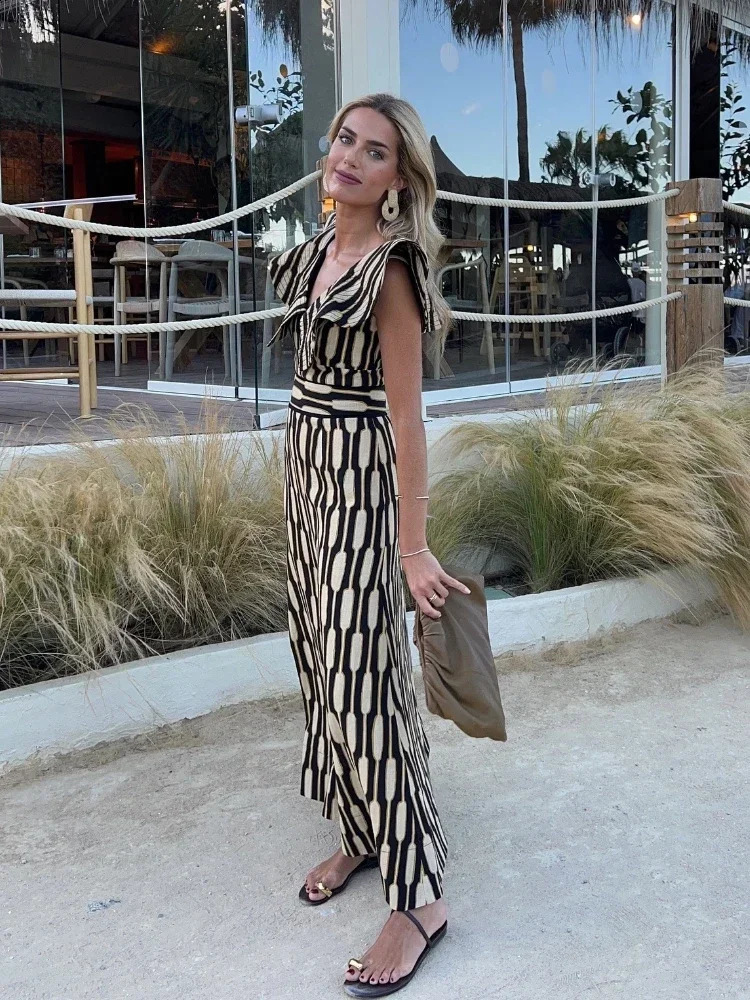 Women Fahsion Print V Neck Flying Sleeves Top Suit Female Fashion High Waist Aline Skirt 2024 Summer Lady Street Outfits 240816