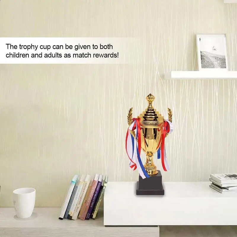 Large Gold Trophy Cup Custom Trophy Colorful Ribbon Gold Award For Sports Tournaments Competitions Soccer Football League Match 240816