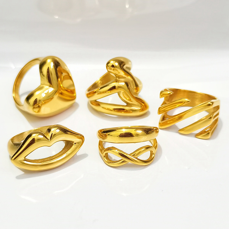 Ring love hollow ins niche cold wind lips irregular female ring surface plating 18K real gold preservation finger ring
