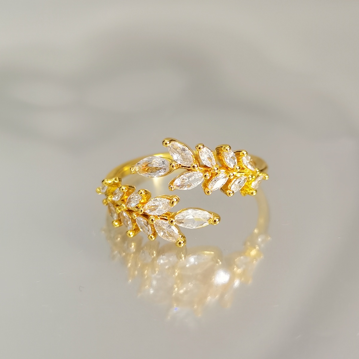 Ring copper material fashion wheat ear open ring female niche ins style engagement wedding ring finger ring