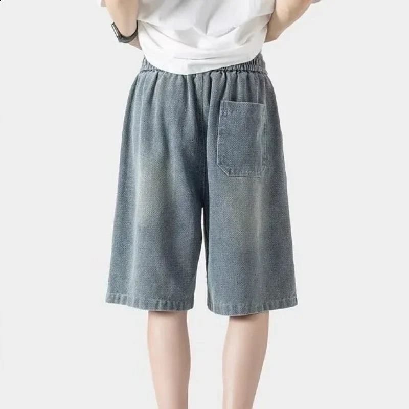 American Style Solid Color Denim Shorts For Men Women Trendy Sporty Mid Waist Bell Bottoms Summer High Street Style 240816