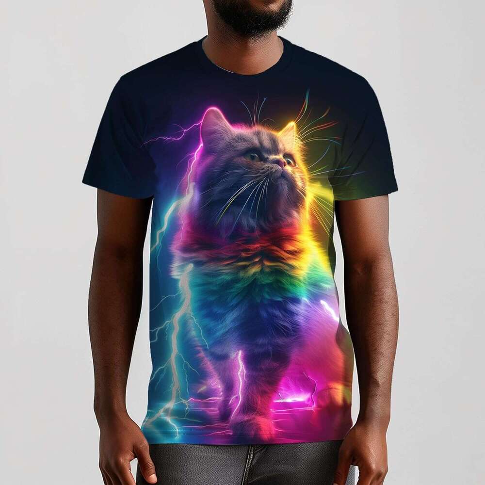 Fashion Mens T shirt Graphics T-Shirt Short Sleeve Digital 3D Novelty Cat Print Crew Neck Shirts shirts tshirt graphic tee Casual tops clothes sleeve