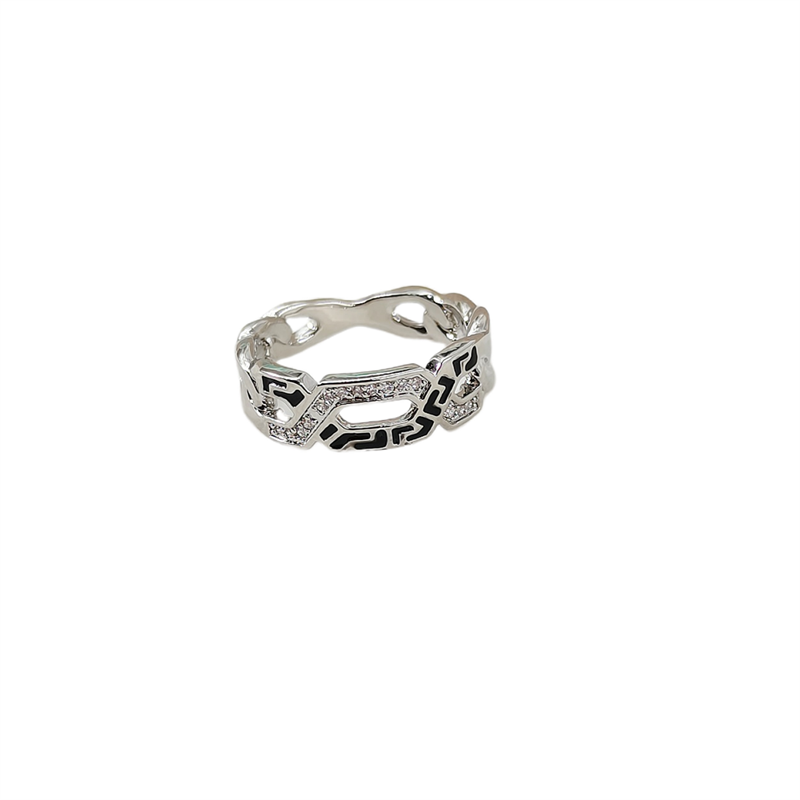 Love ring fashion tide models copper inlaid zirconium hollow ring female niche high-level light luxury design sense couple pair ring engagement weddin