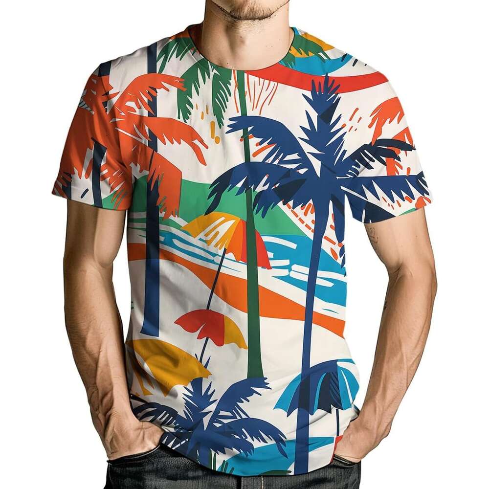 Mens T shirt Hawaii Beach Vacation Shirt for Women Men Colorful Coconut Trees Graphic T-Shirt Tees shirts tshirt graphic tee Casual tops summer clothe