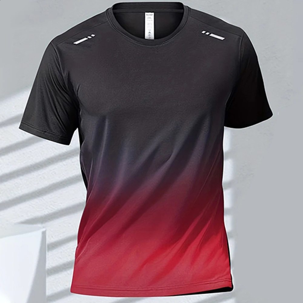 Summer Mens TShirt Badminton Quick Dry Boxing Training short sleeve Casual Sportswear Running Tops Man Gradient Clothes y240819