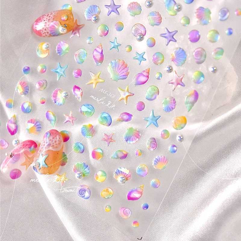 Fantasy Beach Summer Dreamy Colorful Seasnail Shell Pearl Conch Jelly Star 5D Decals Soft Relief 3D Decoration Nail Art StickersXJ250120