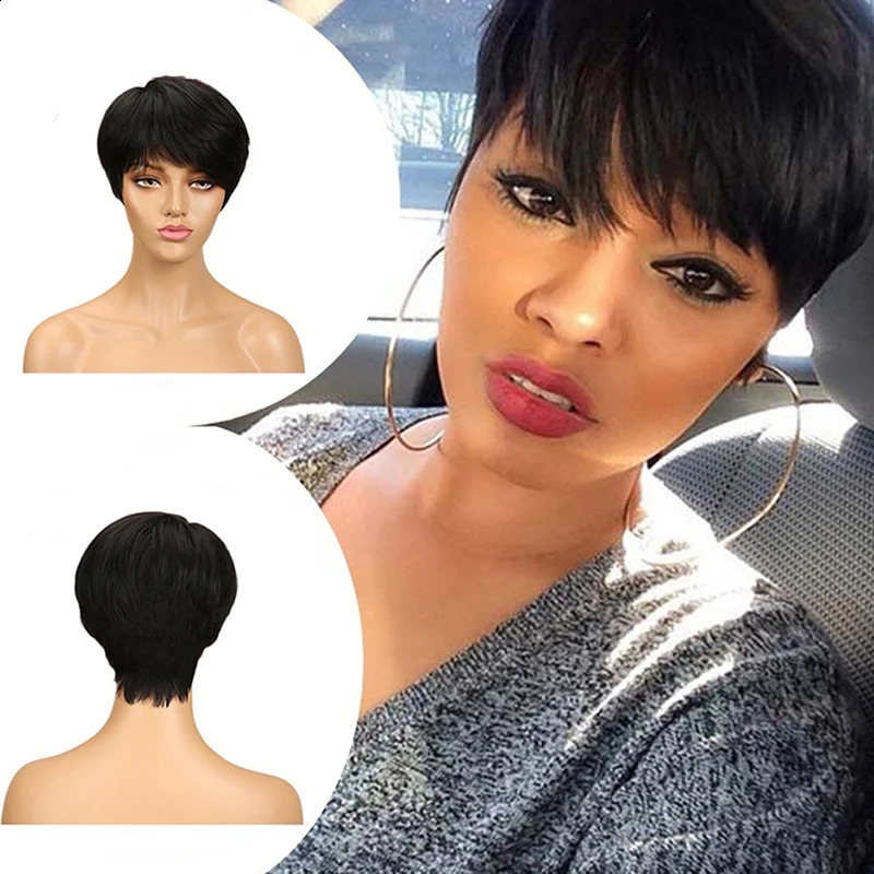 Short Pixie Cut Wig Human Hair Ready to Wear Brazilian Human Hair Wigs for Women Black Brown Red Full Machine Wigs 240805