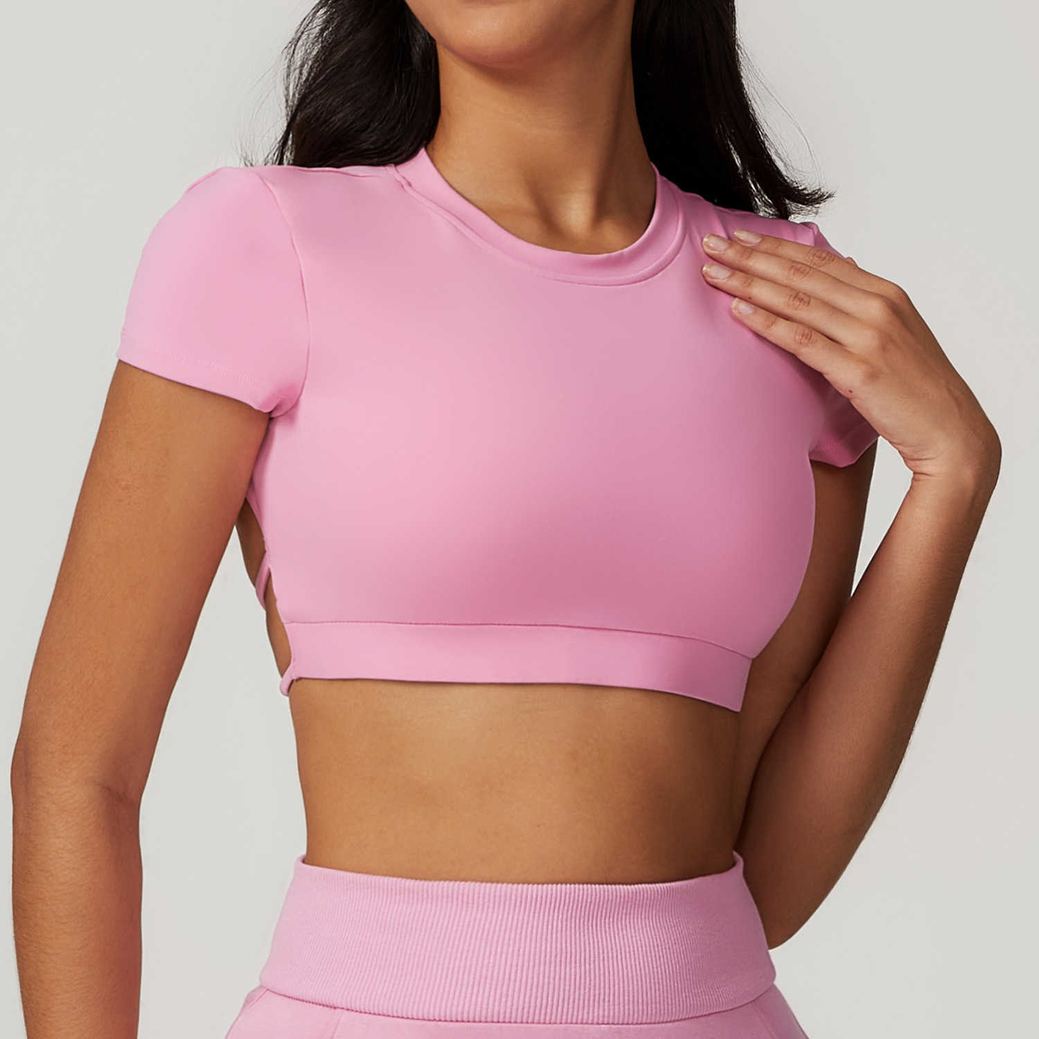 Shaven tight back yoga short sleeve casual running T-shirt short sleeve women's fitness top Q240816