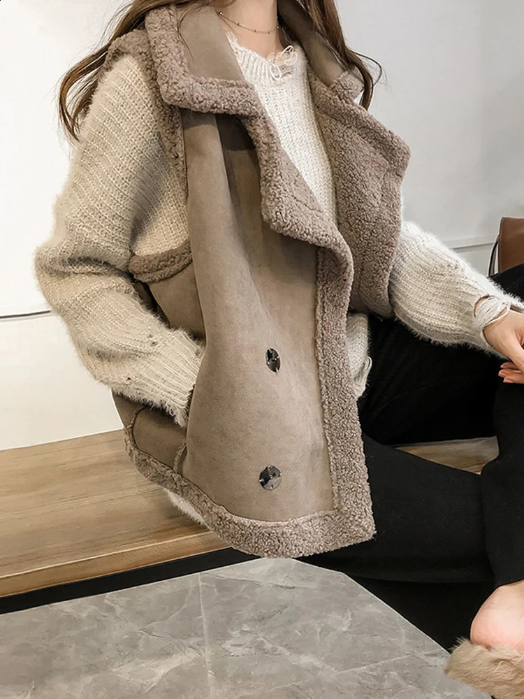 BZ Womens Coat 2024 Autumn Winter Wool Vest Clothing Vintage Versatile Sleeveless Leather Plush Jacket Female 25X2341 240815