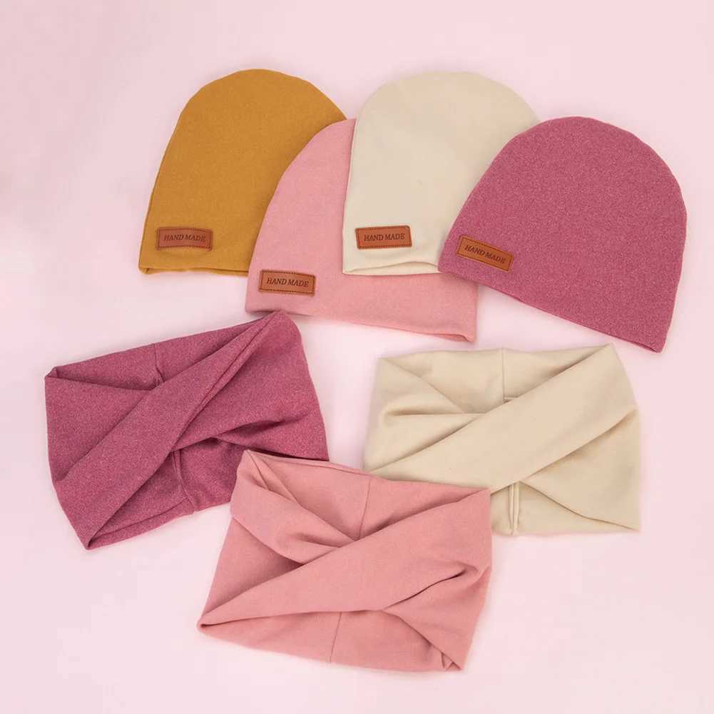 2Pcs/Lot Faux Cashmere Baby Turban Hats Scarf Set Newborn Kids Leather Stick Winter Double Layers Caps Bonnets Fashion Headwraps LX241018