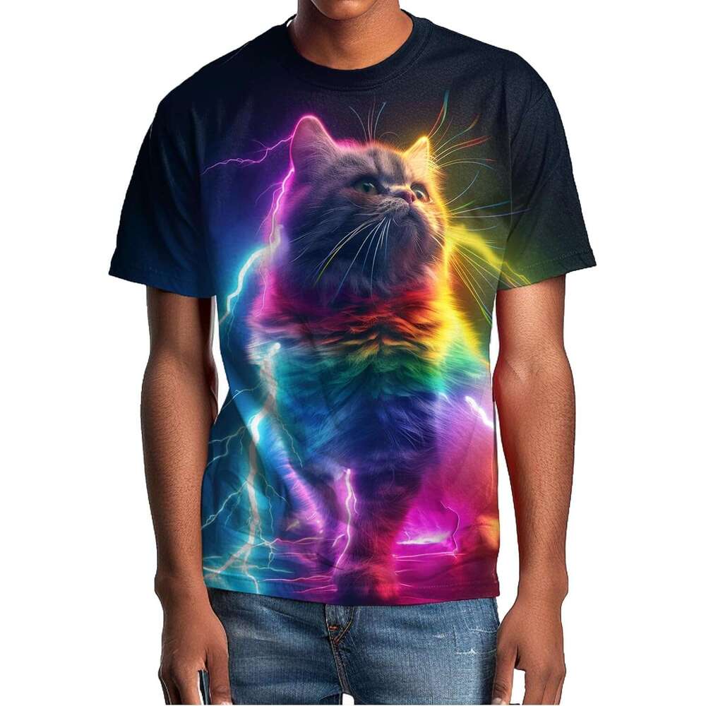Fashion Mens T shirt Graphics T-Shirt Short Sleeve Digital 3D Novelty Cat Print Crew Neck Shirts shirts tshirt graphic tee Casual tops clothes sleeve