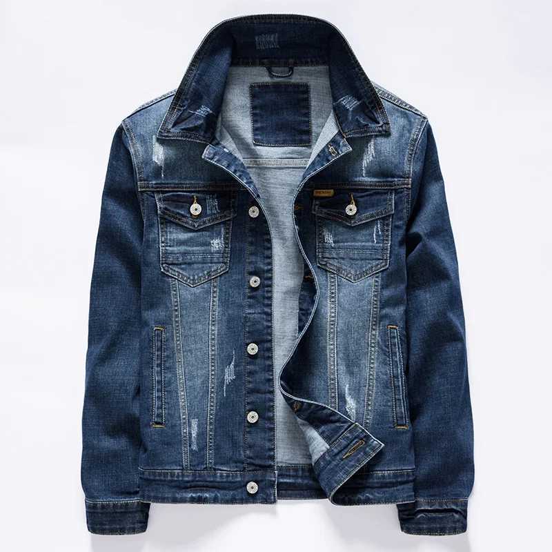 3-color retro mens blue denim jacket for spring and summer elastic cotton casual jeans jacket mens branded clothing W241011