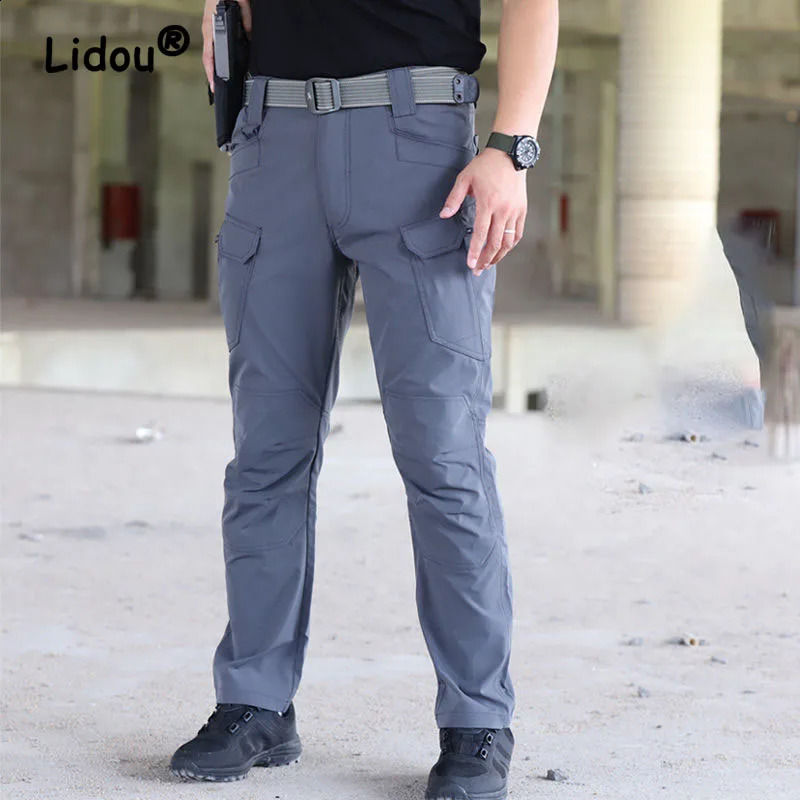 Summer Thin Loose Training Pants Man Sharkskin Soft Shell Quick Drying Rainy Day Outdoor Multiple Pockets Tactical Trousers 240812