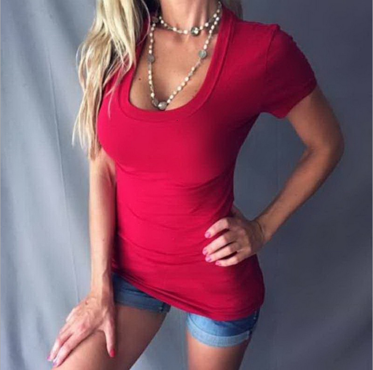 My 2023 sexy solid color deep V-neck short sleeved T-shirt for women as a base
