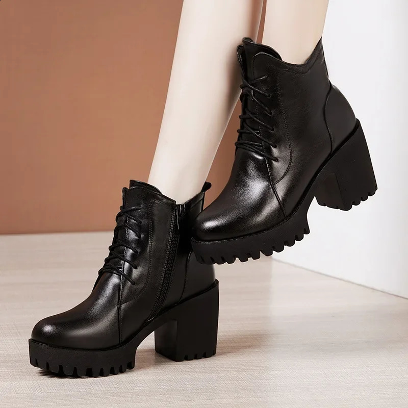 Small Plus Size 32-43 Block Heel Women Platform Boots Fall Spring All Match High Heels Motorcycle Ankle Boots Student 240815
