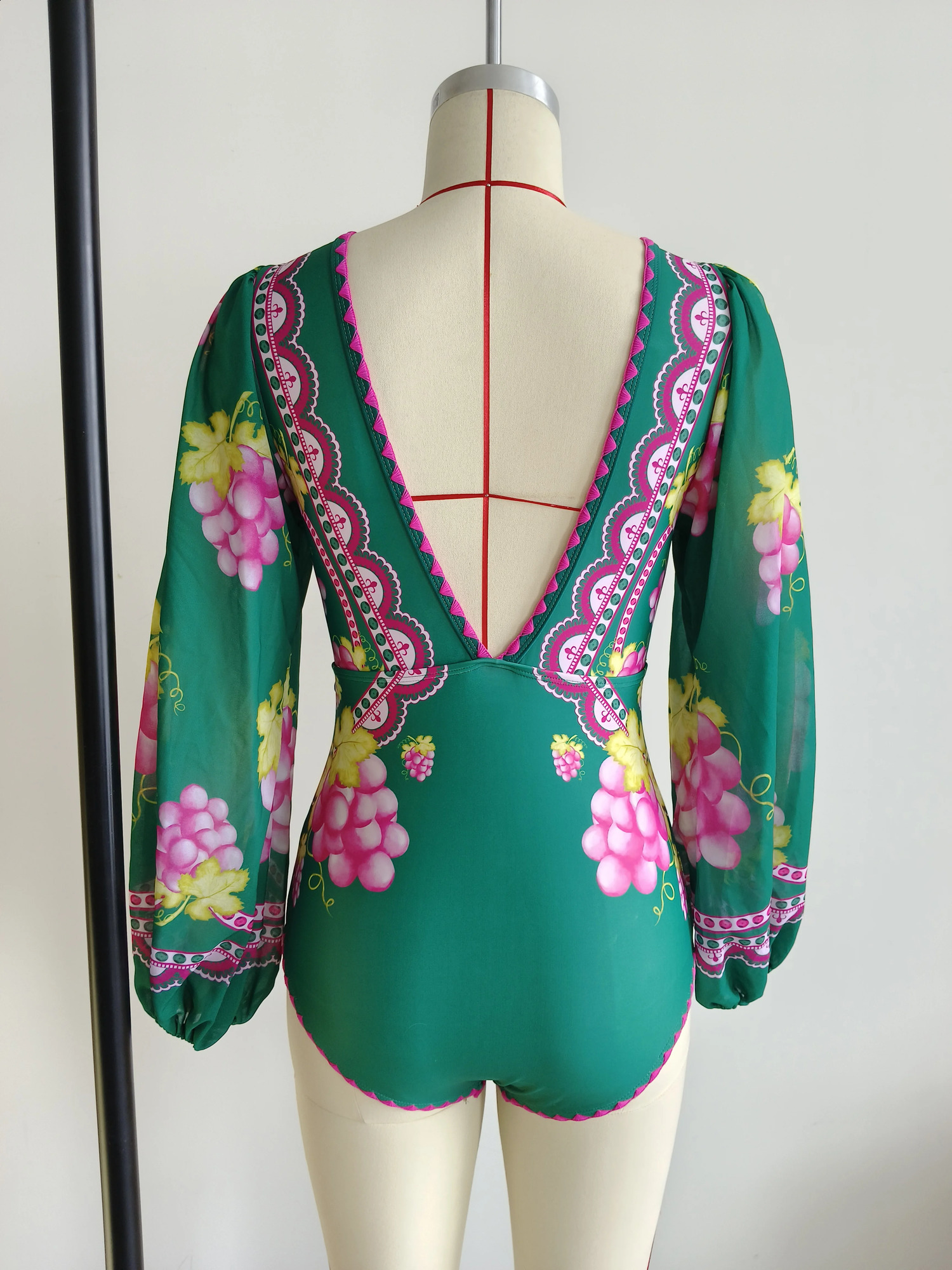 womens swimsuit 2PC overlay ruffled northeast print deep V onepiece Monokini kimono bikini summer beachwear 240815