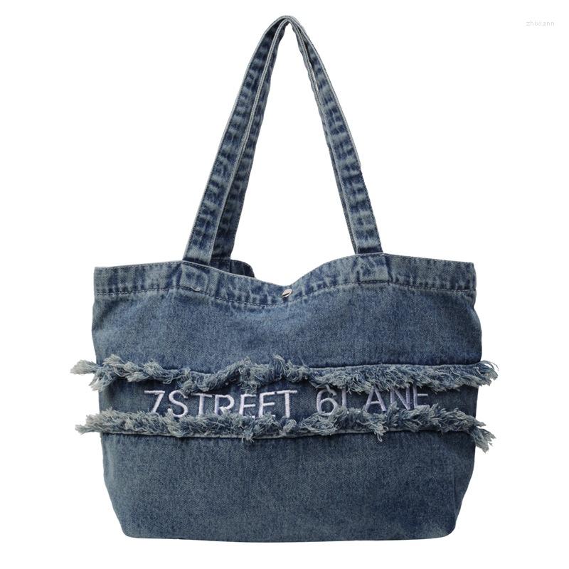 2025 fashion Totes American Style Vintage Embroidered Washed Denim Women's Large Capacity High-end Shoulder Summer Handbag For Women zhanyishengl