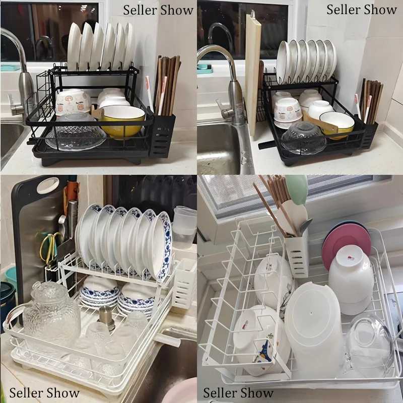 Disk rack large capacity disk drying rack with drain plate double-layer removable disk storage manager for disks and cupsX240816