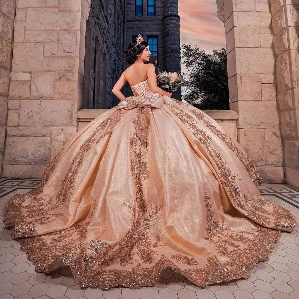 Glitter Sequined Lace Appliques Quinceanrra Prom Dresses Romantic Sweetheart quinceanera Neck Princess Long Sweet 16 Dress Vestidos