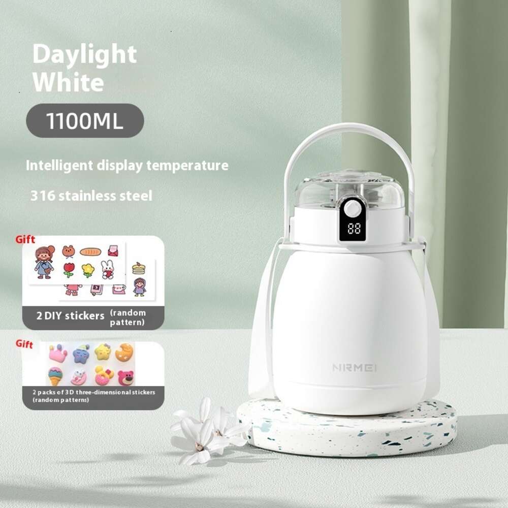 Stainless steel intelligent insulated cup, large capacity children's water kettle, high aesthetic value, internet celebrity, straw, big belly cup