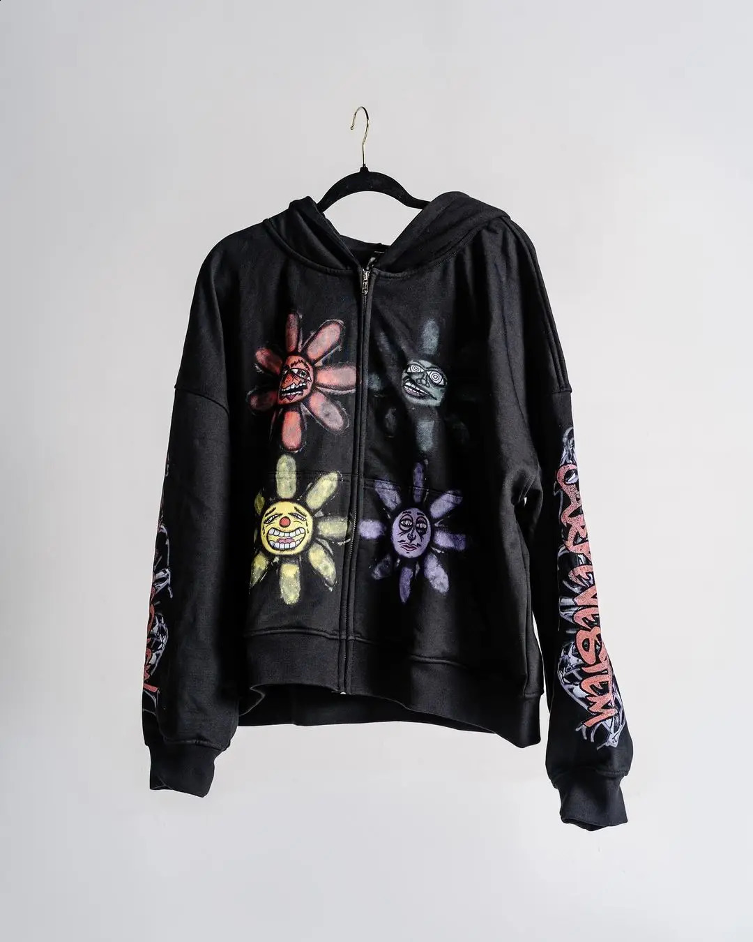 Y2K Harajuku Sunflower Printed Women Zipper Hoodie Retro Men and Women Street Leisure Loose Anime Hoodie sweatshirt 240815