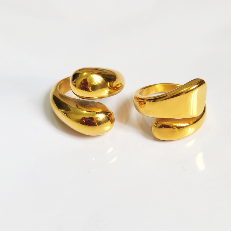 Designer ring simple and trendy matching stainless steel surface plating 18K real gold double water drop ring