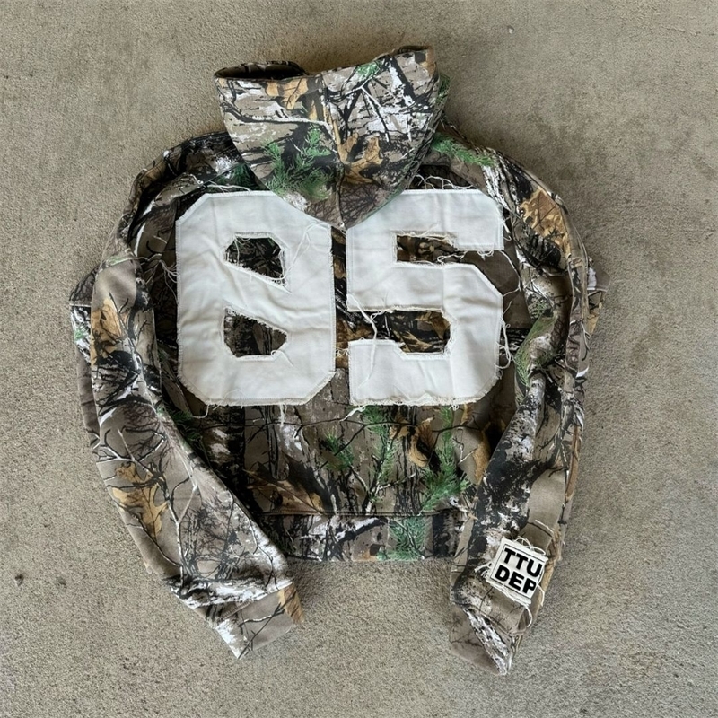 American Leaf Camouflage Pattern Embroidered Letter Zipper Mens Loose Trend Hip Hop Gothic Street Y2K Clothing 240816