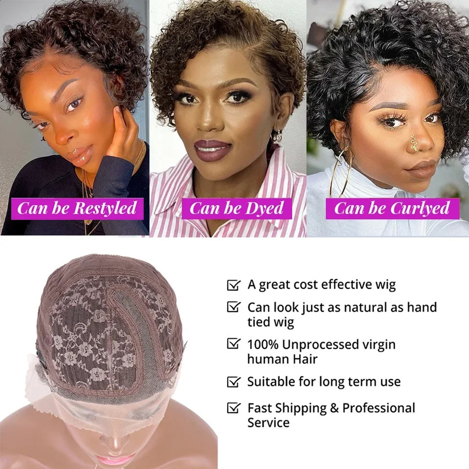 Short Bob Wig Pixie Cut Wig Curly Human Hair Wigs For Women 13x1 Lace Front Wigs Peruvian Deep Wave Lace Wig Preplucked Hairline 240812