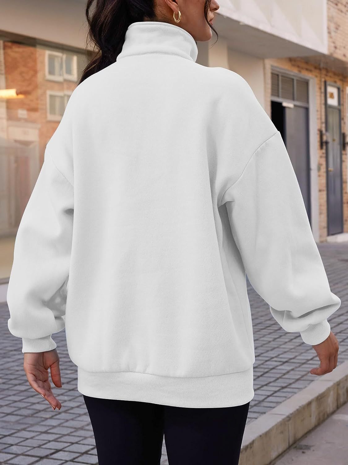 Stand Collar Casual Sweatshirts Half Zip Women Cropped Pullover Thumb Hole Overzised Hoodie Solid Color Plus Size Casual Sweater