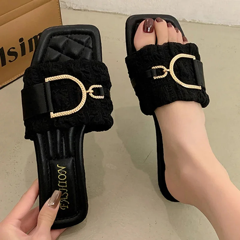 Summer Slippers Women Flat Crystal Design Outdoor Beach Flip ps Sandals Brand Slides Shoes Woman 2024 New Korean