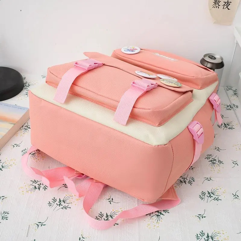 4 Piece Set Kawaii School Bags for Teenage Girls Canvas Solid Color Women Backpack Female Teen Student School Laptop Bag Bagpack 240816