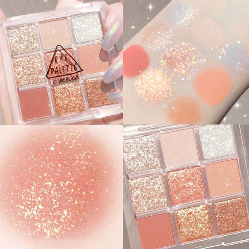 9-color durable makeup shiny eye shadow eye shadow pigment shiny glass eye shadow palette pink korean charming cosmeticsW241212