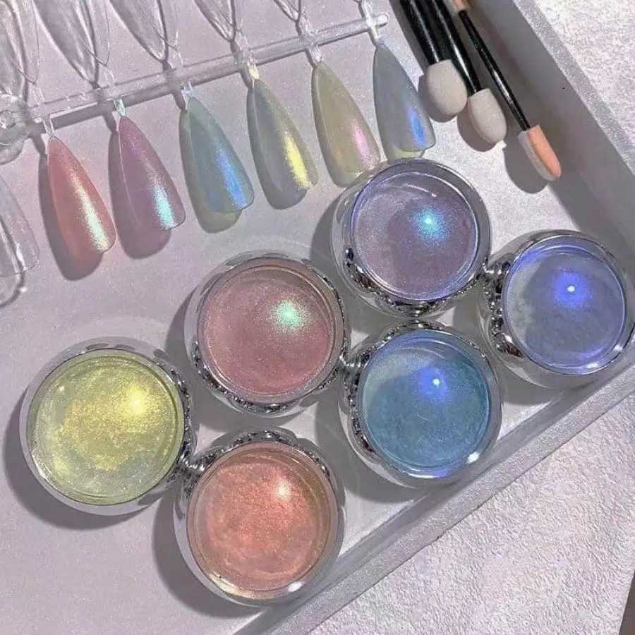 6pcs Auroras Nail Powder Metallic Mirror Effect Holographic Chameleon Pigment For Nail Art Gel Polish Mermaid DippingXJ2401