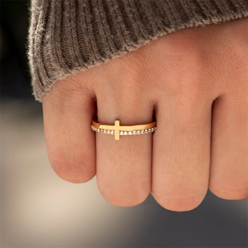 Designer ring Prayer Gold Cross Ring Creative Copper Set Zirconium Ring Engagement Wedding Ring Couple Rings