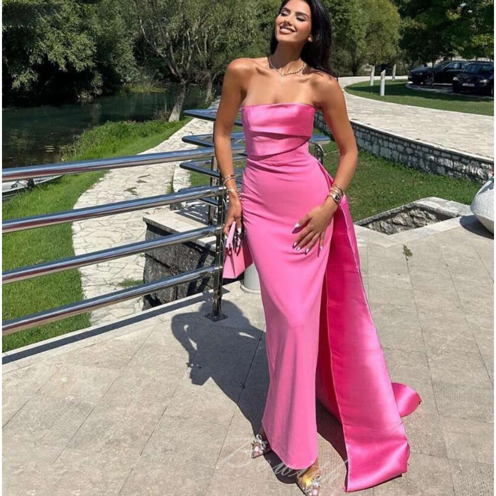 Strapless Bowith Pink Prom Dresses Long Mermaid For Guest Latest Design Of Evening Dress Graduation Gowns