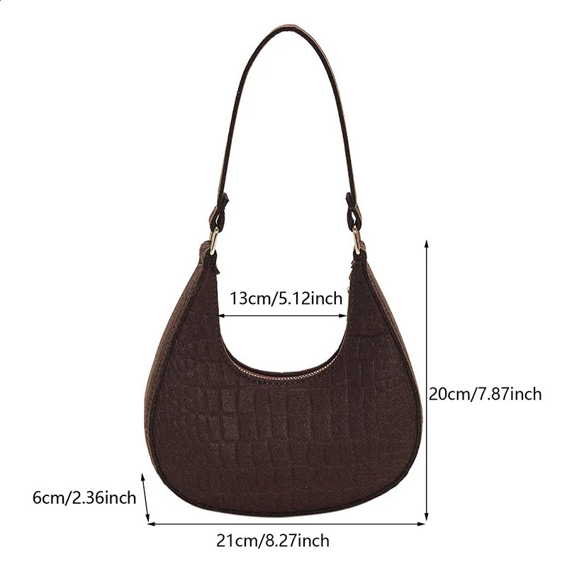 Retro Leisure Womens Handbag Pure Felt Fashion Underarm Bag Senior n Women Shoulder Solid Color Dumplings 240907ZYl