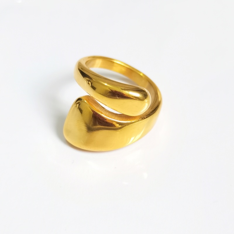 Designer ring simple and trendy matching stainless steel surface plating 18K real gold double water drop ring