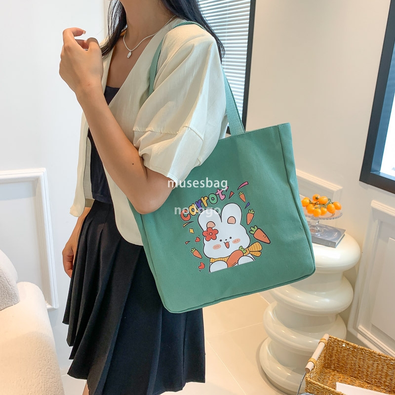 ins Wind Tote canvas bag Day cartoon shoulder bag Cute rabbit hand bag class leisure canvas bag