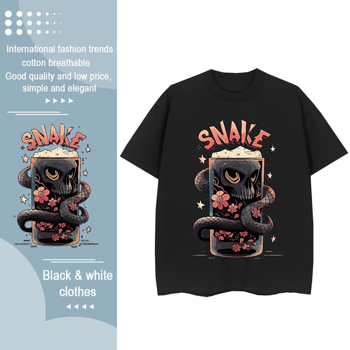 Fashion Womens T Shirts Breathable Crew Neck 100% Cotton 230g Couples T Shirts Cartoon Anime snake Beach Free Shipping Tops Shirt