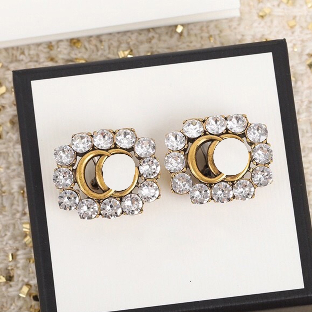 Classical Designer Accessories Stud Stainless Steel inlay Dia Gold Plated Jewelry Stamps Earrings Wedding Party Christmas Gifts