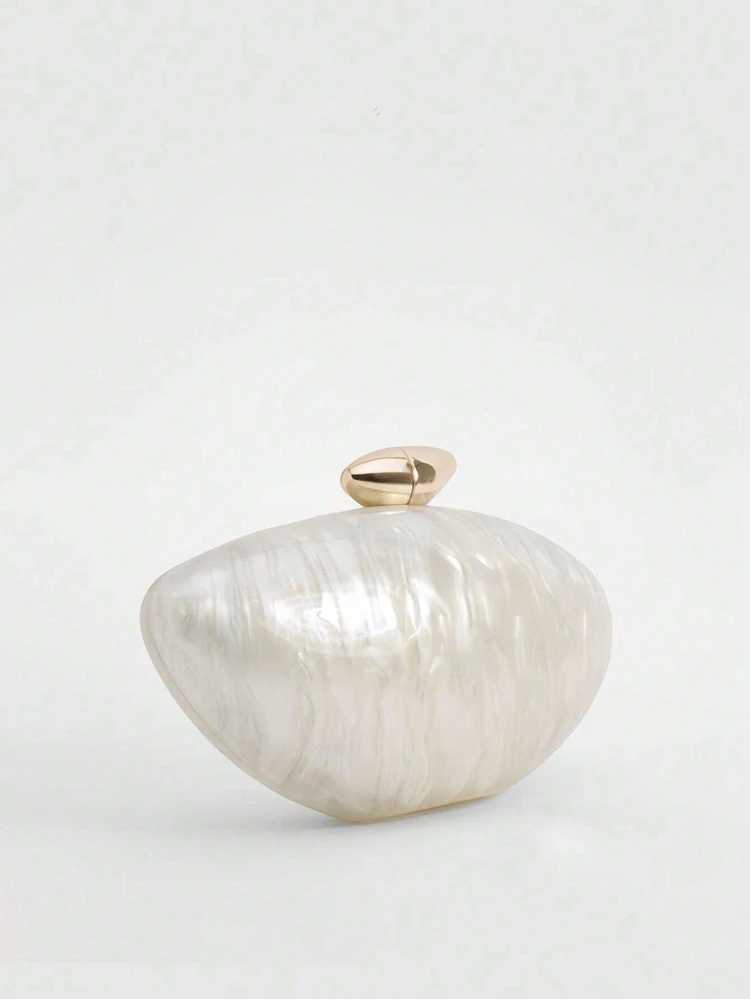 Acrylic egg shape clutch bag women designer evening party cute Pearl shell purse ivory hot pink gold handbag CL240816