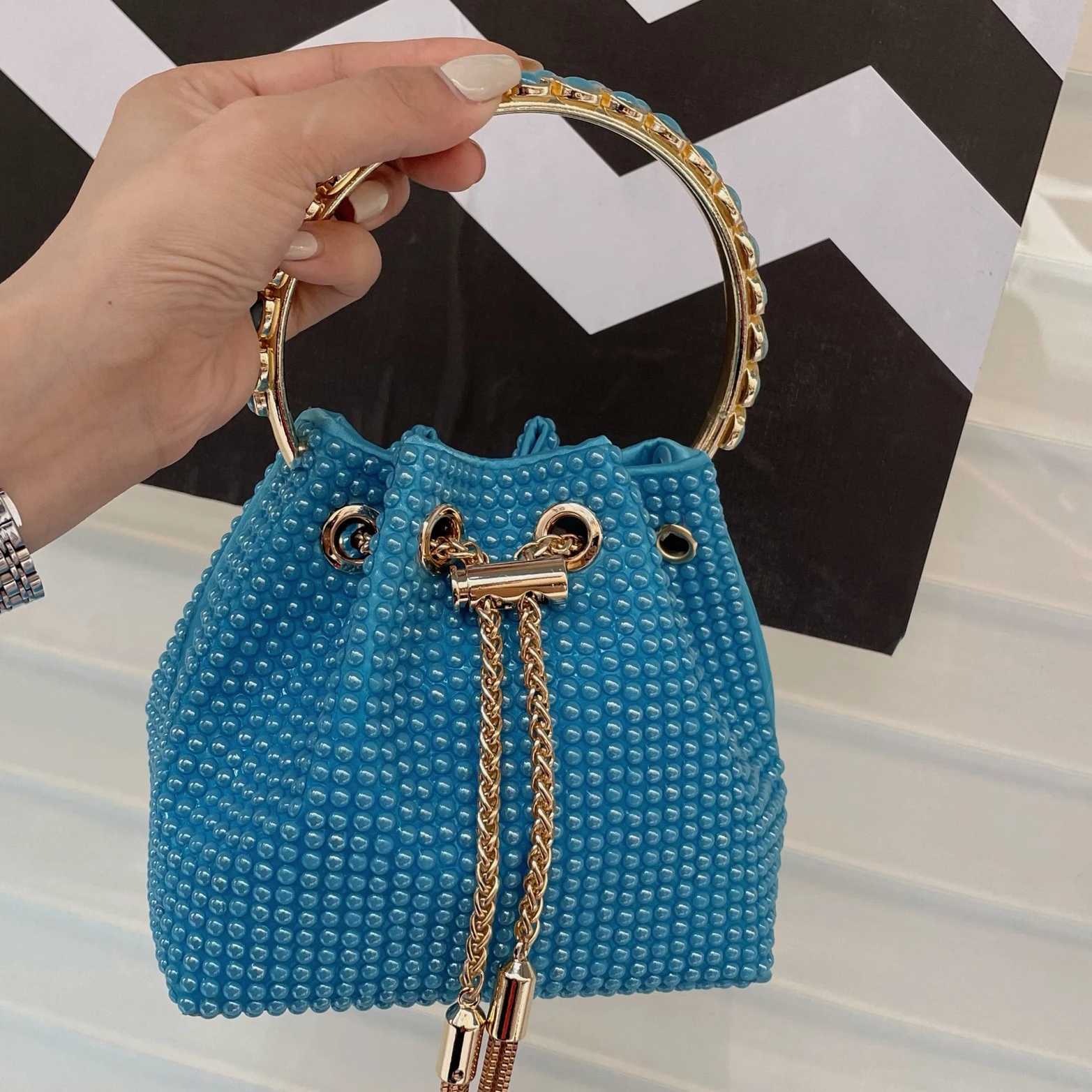 2024 New Handbag Handmade Diamond Ceramic Beads Bucket Bag Metal Sequined Tassel Shiny Candy Color Portable Messenger Bag Women CL240816