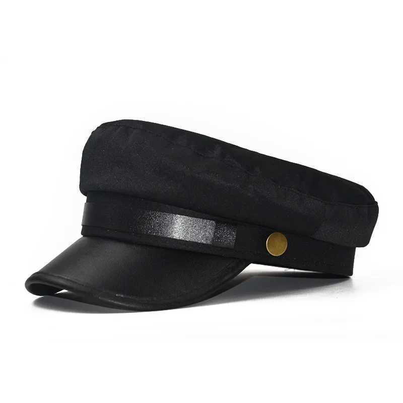 Ball Caps PU leather hat autumn sailor hat mens British style travel hat student hat captain hat flat top hat womens hat Q240815