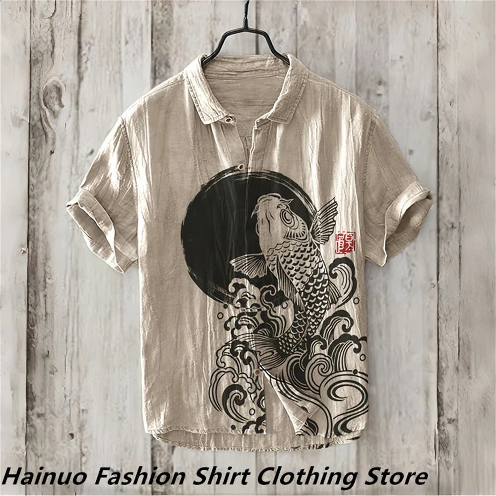 mens shirt short-sleeved fashion shirt HD 3D printed linen casual holiday shopping shirt extra large size XS-6XL 240816