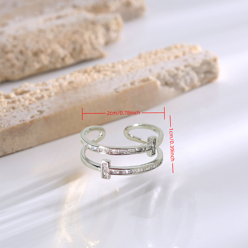 Love ring copper double layer open ring female niche design ins cold wind inlaid zirconium fashion hundred match engagement wedding ring finger ring